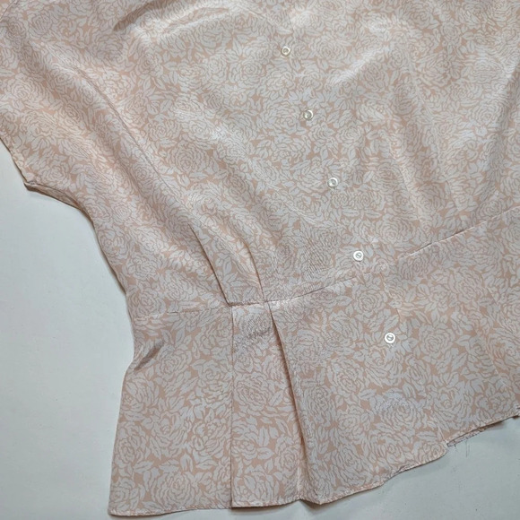 Vintage Elite Floral Peach Pink  Peplum Pleated Button Down Top Woman 14 Barbie - Picture 5 of 8